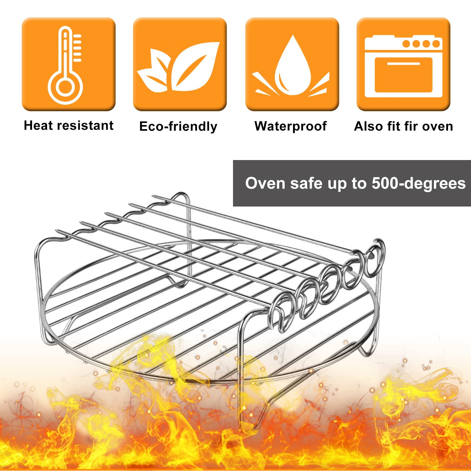 Air Fryer Rack for Air Fryer Oven, Set of 2 Multi-purpose Air Fryer Accessories Metal Double Layer Wire Rack with Skewer for Ninja, Power XL, Cosori, Instant Pot, Gourmia, Chefman, Dishwasher Safe