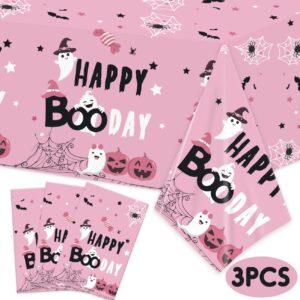 3 pack halloween tablecloths pink halloween party decorations pumpkin ghost happy boo day halloween table cover rectangular plastic table cover for indoor outdoor halloween party home decorations