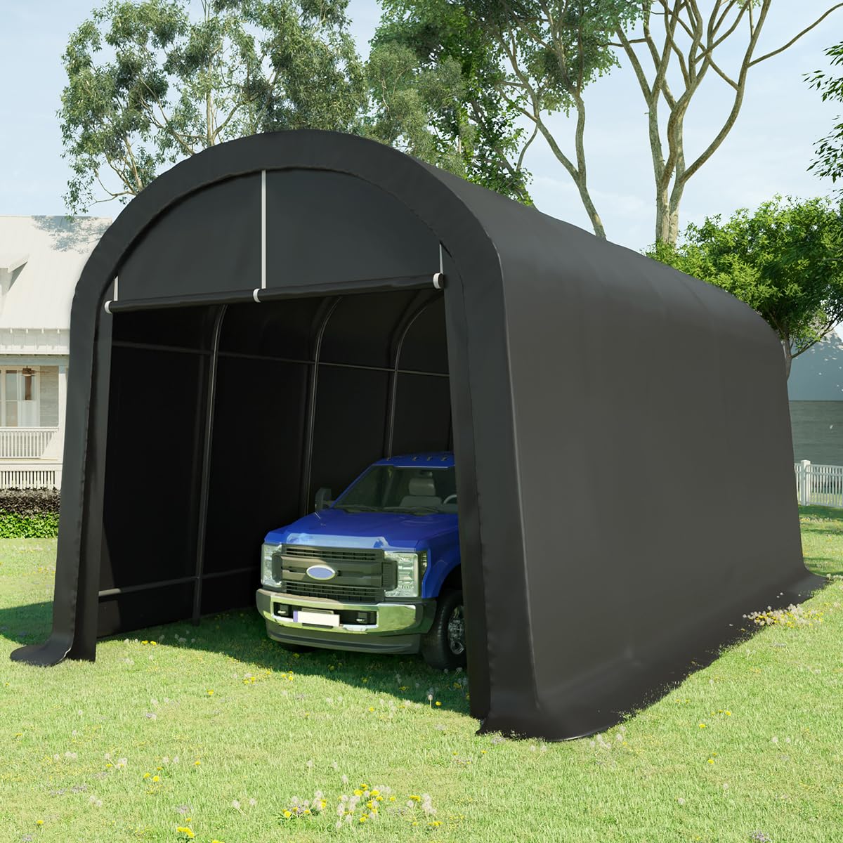 KING BIRD 12' x 20' Heavy Duty Anti-Snow Carport for SUV, Full-Size Truck and Boat, Round Style Outdoor Car Canopy Boat Shelter with Reinforced Ground Bars