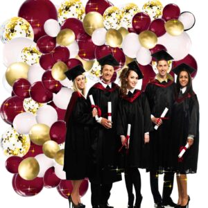 Graduation Party Decorations Maroon Gold 2024/Burgundy Gold Graduation Decorations/Maroon Gold Balloons/131pcs Maroon Birthday Party Decorations Women Fall Bridal Shower Decorations/Maroon Wedding