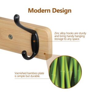 JSVER Wall Mounted Coat Rack Wooden Coat Hooks for Wall Hat Hanger Rack with 4 Hooks for Scarf, Bag, Towel, Key, Cap, Entryway, Bathroom, Bedroom, Kitchen