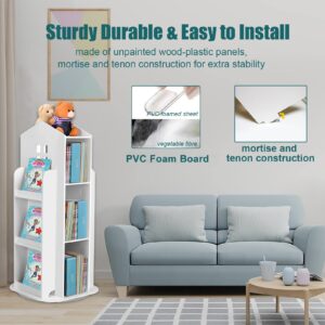 foriy Rotating Bookshelf Kids 3-Tier Rotating Children's Bookshelf Book Shelf Organizer for Kids, 360° Display Floor Standing Bookcase Storage Rack Shelf for Room White,16.14" x 16.14" x 37.4"