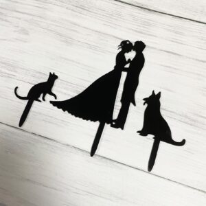 Mr and Mrs Cake Topper,Kissing Bride and Groom with Cat and Dog Silhouette Wedding Cake Topper