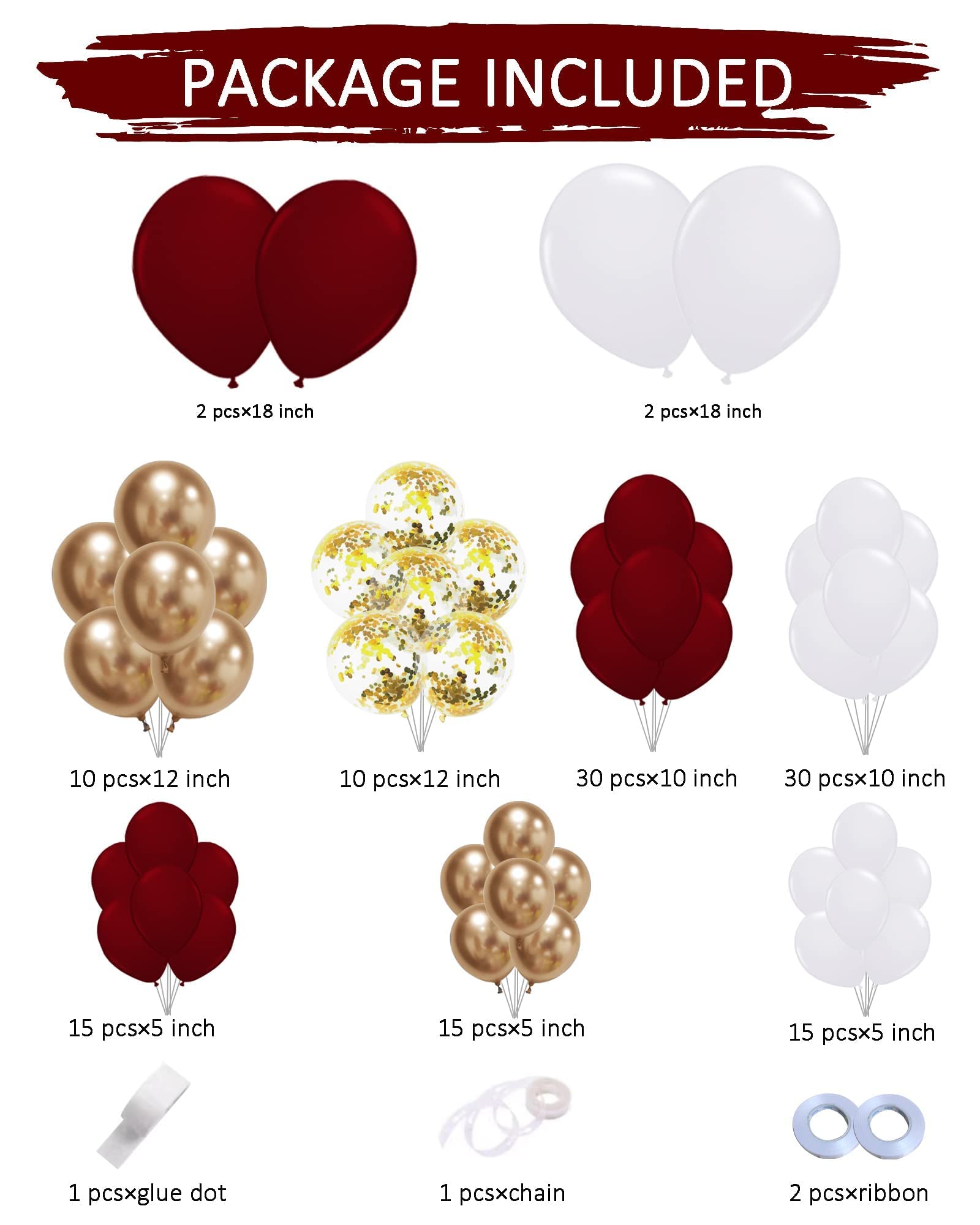 Graduation Party Decorations Maroon Gold 2024/Burgundy Gold Graduation Decorations/Maroon Gold Balloons/131pcs Maroon Birthday Party Decorations Women Fall Bridal Shower Decorations/Maroon Wedding