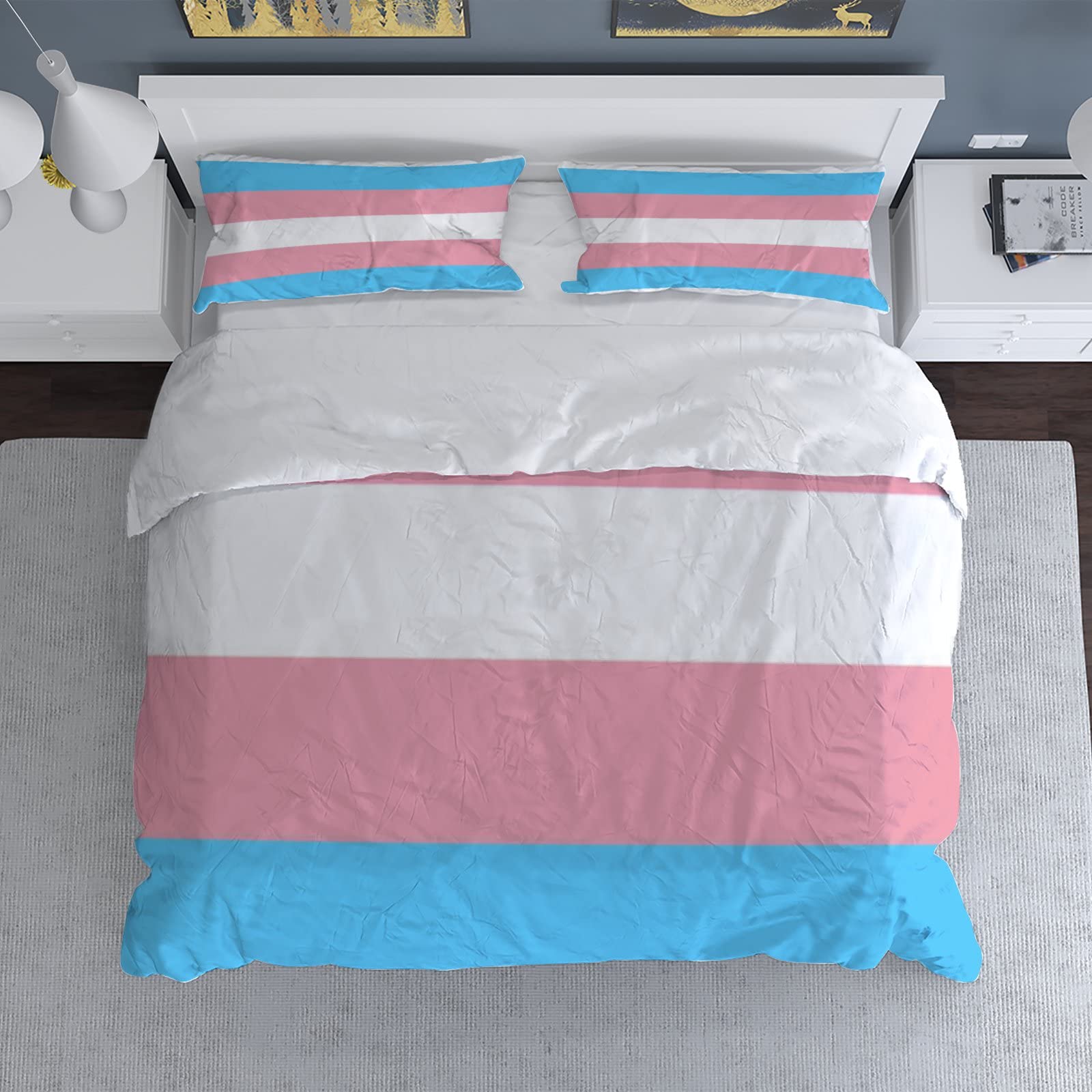 Duvet Cover Sets Full -Transgender Pride Flag-Bedding Comforter Set Breathable SetsSoft Microfiber 3 Pcs