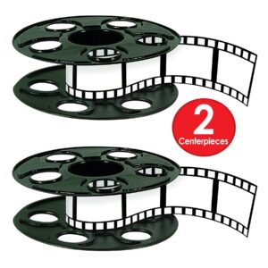 Beistle 2 Piece Awards Night Movie Reel with Filmstrip Centerpiece Red Carpet Hollywood Party Decorations, 9" & 15', Black/White