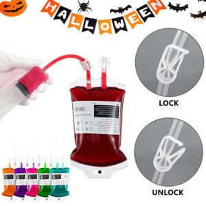 Halloween Blood Bags Party Supplies - 42PCS Blood Bags for Drinks 35 Reusable Blood Drink Pouches +7 Syringes Party Favors, Blood IV Bags for Vampire Zombie Costume Props Halloween Party Decorations