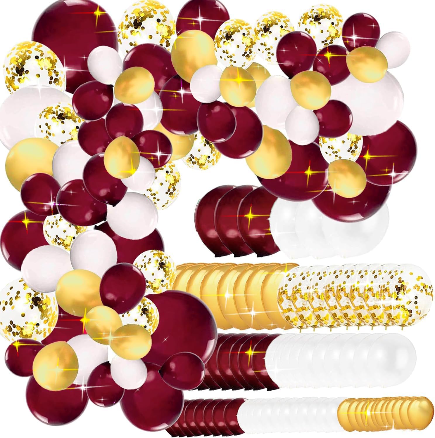 Graduation Party Decorations Maroon Gold 2024/Burgundy Gold Graduation Decorations/Maroon Gold Balloons/131pcs Maroon Birthday Party Decorations Women Fall Bridal Shower Decorations/Maroon Wedding