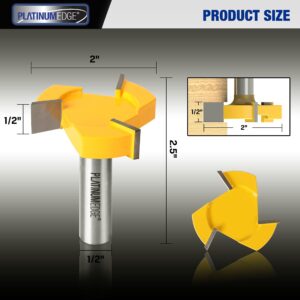 PLATINUMEDGE CNC Spoilboard Surfacing Router Bit, Slab Flattening Route Bit, 1/2 inch Shank 2 inch Cutting Diameter, 3 Carbide Cutting Wings, Router Bit for Planing Wood