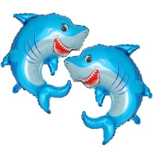 2 pcs shark balloons 1st birthday baby shower ocean shark theme party mylar foil shark balloon decor supplies