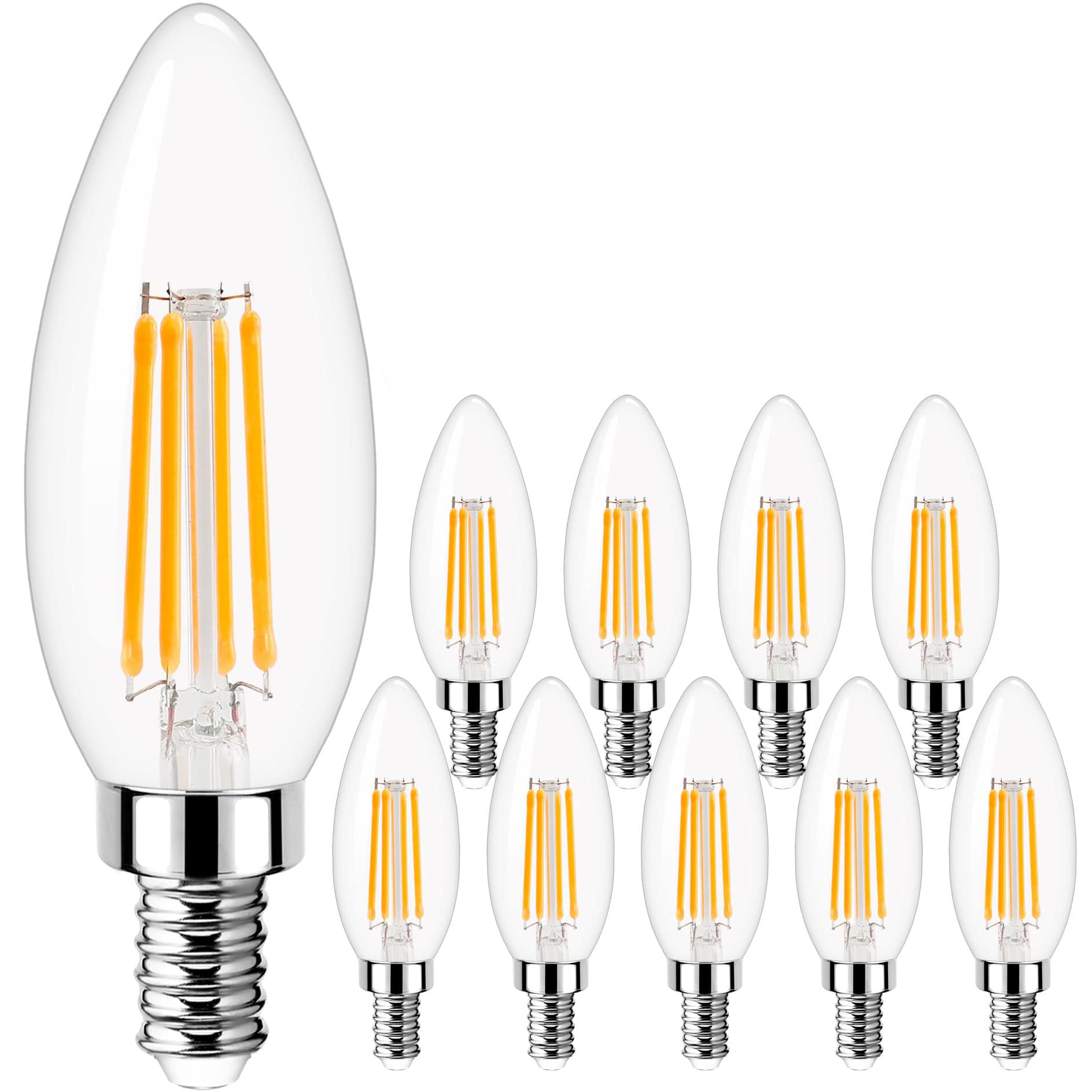 GOLSPARK Candelabra LED Bulbs Filament Dimmable Vintage Edison Light Bulb Chandelier,Warm White 3000K,40 Watt Equivalent,400 Lumen,E12 Base,6 Pack