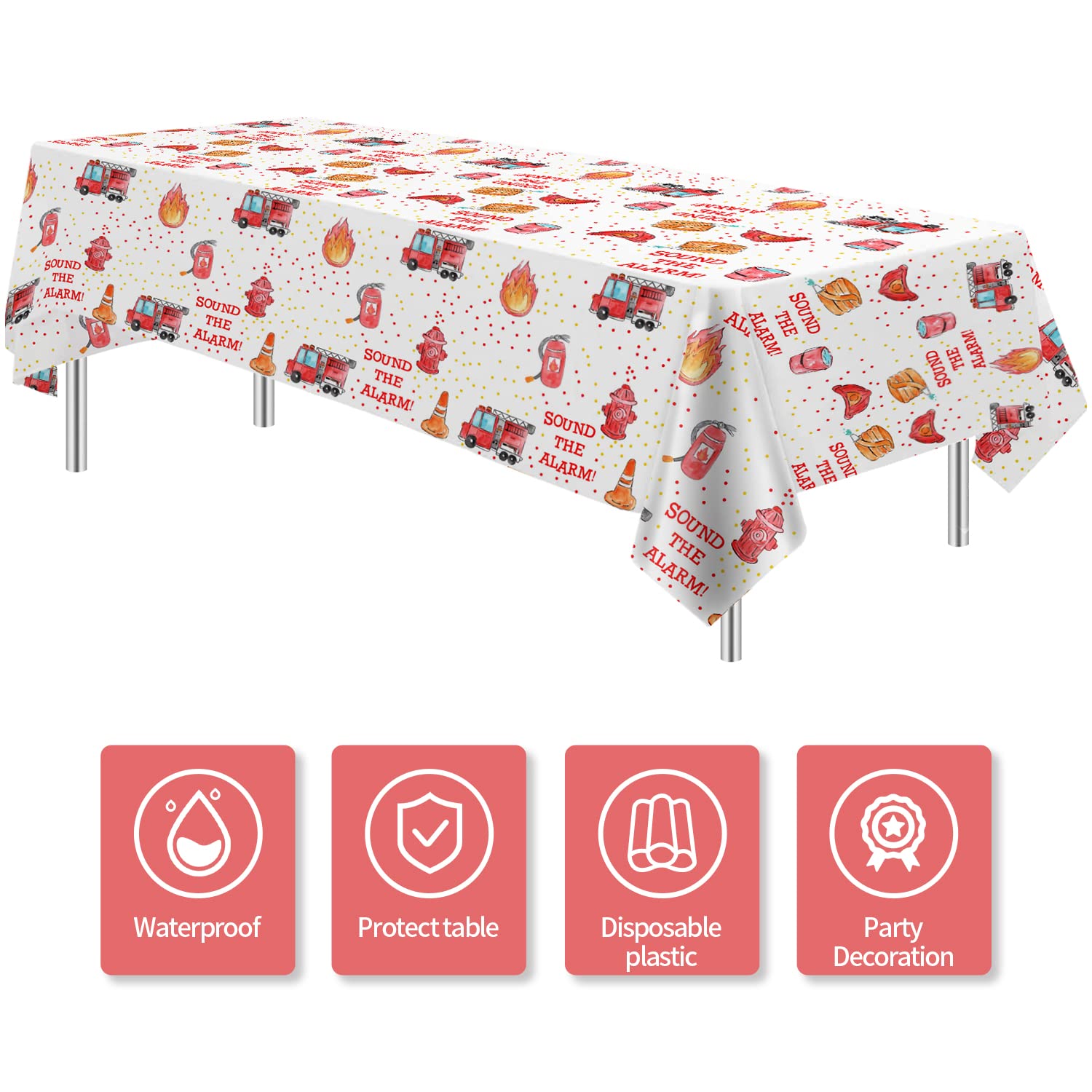 HIPVVILD Fire Truck Birthday Party Tablecloth Supplies - Disposable Firefighter Party Table Cover Decorations, Firetruck Fireman Theme Birthday Baby Shower Table Cloth - 4 Pack (54in x 108in)