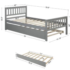 HomSof Twin Platform Bed Frame with Headboard and Footboard,for Bedroom Small Living Space, Grey+Trundle