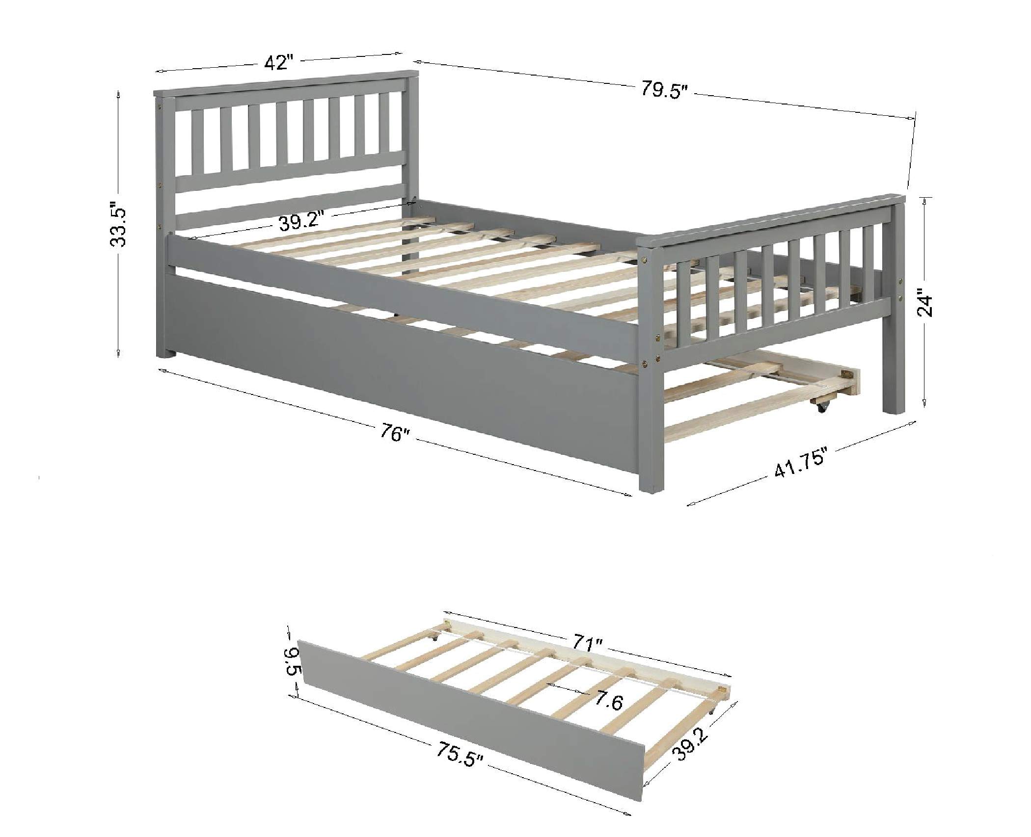 HomSof Twin Platform Bed Frame with Headboard and Footboard,for Bedroom Small Living Space, Grey+Trundle