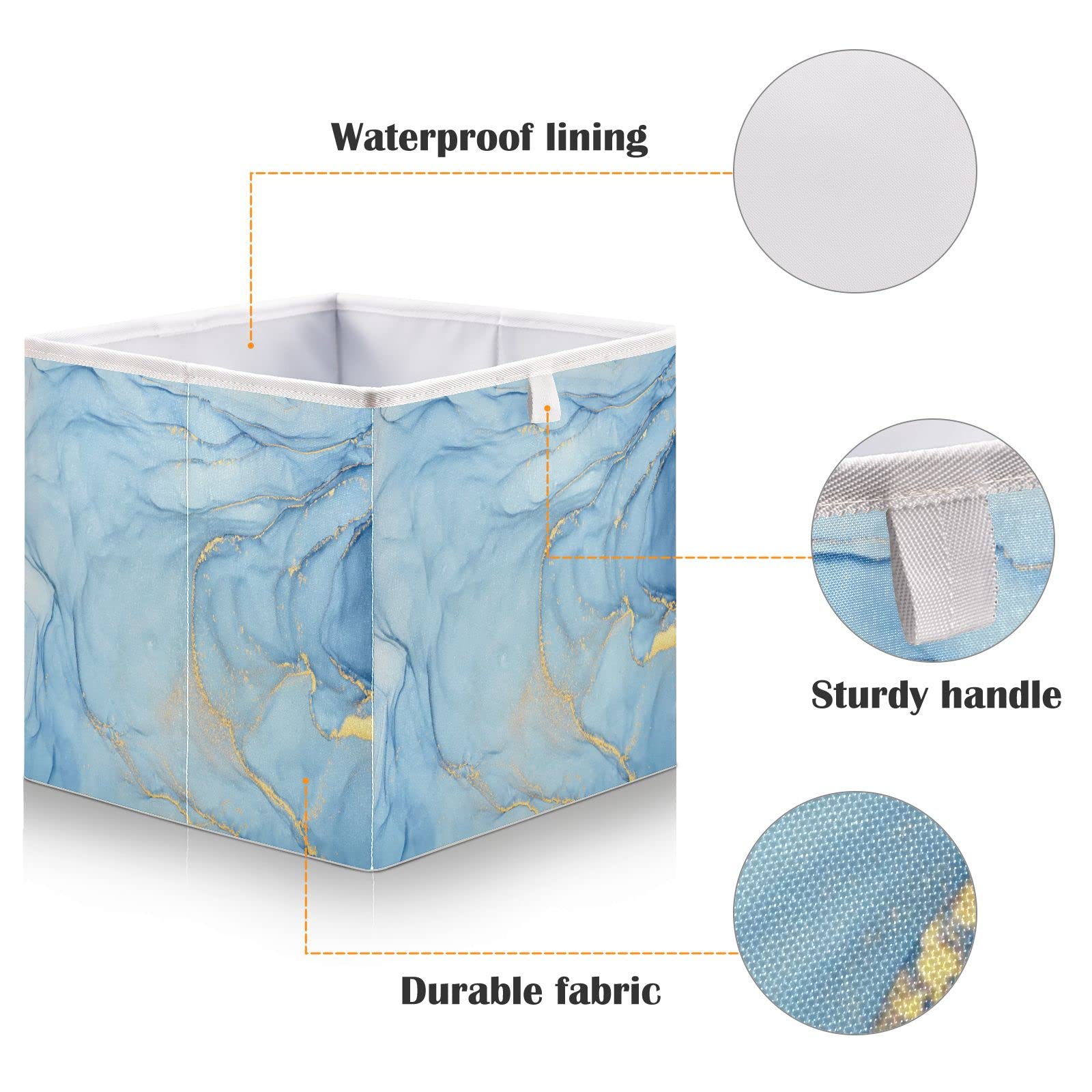 Marble Collapsible Fabric Storage Cubes Storage Bins, 11 Inch Cube Organizer Bin Cloth Foldable Cube Baskets for Shelf Closet, Blue Marble,GSLOR848