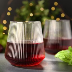 hotder Plastic Wine Glasses Set of 4, 12 OZ Tritan Stemless Wine Glasses Unique Vertical Design, Outdoor Wine Glasses Unbreakable Dishwasher-safe, Red Wine Glasses for Home, Party and Out