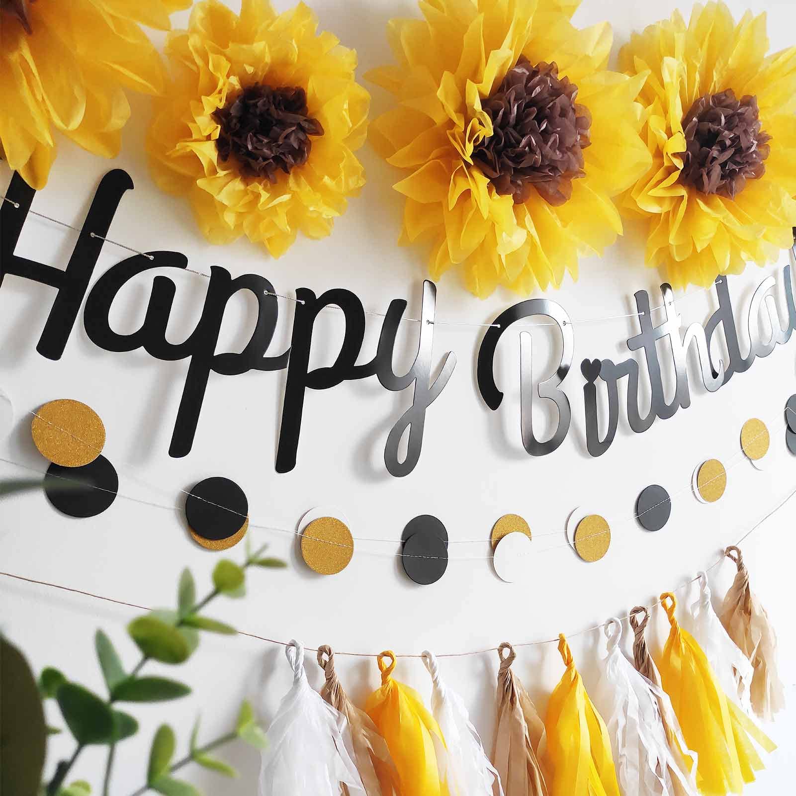 12Pcs Sunflower Tissue Paper Pom Poms Flower DIY 12" 8" for Yellow Brown Themed Birthday Party Sunshine Baby Shower Bridal Country Wedding Party iwlorys (Sunflower)