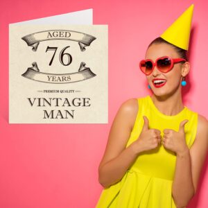 Stuff4 Vintage 76th Birthday Cards for Men - Aged 76 Years - Fun Birthday Card for Grandpa Dad Papa Pops Husband Uncle Brother Cousin, 5.7 x 5.7 Inch Greeting Cards, 76th Birthday Card