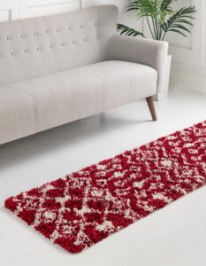 unique loom moroccan trellis shag collection area rug - meknes (2' x 7' 1" runner, burgundy red/ ivory)