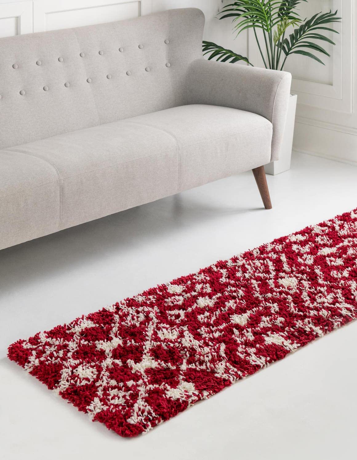 Unique Loom Moroccan Trellis Shag Collection Area Rug - Meknes (2' x 7' 1" Runner, Burgundy Red/ Ivory)