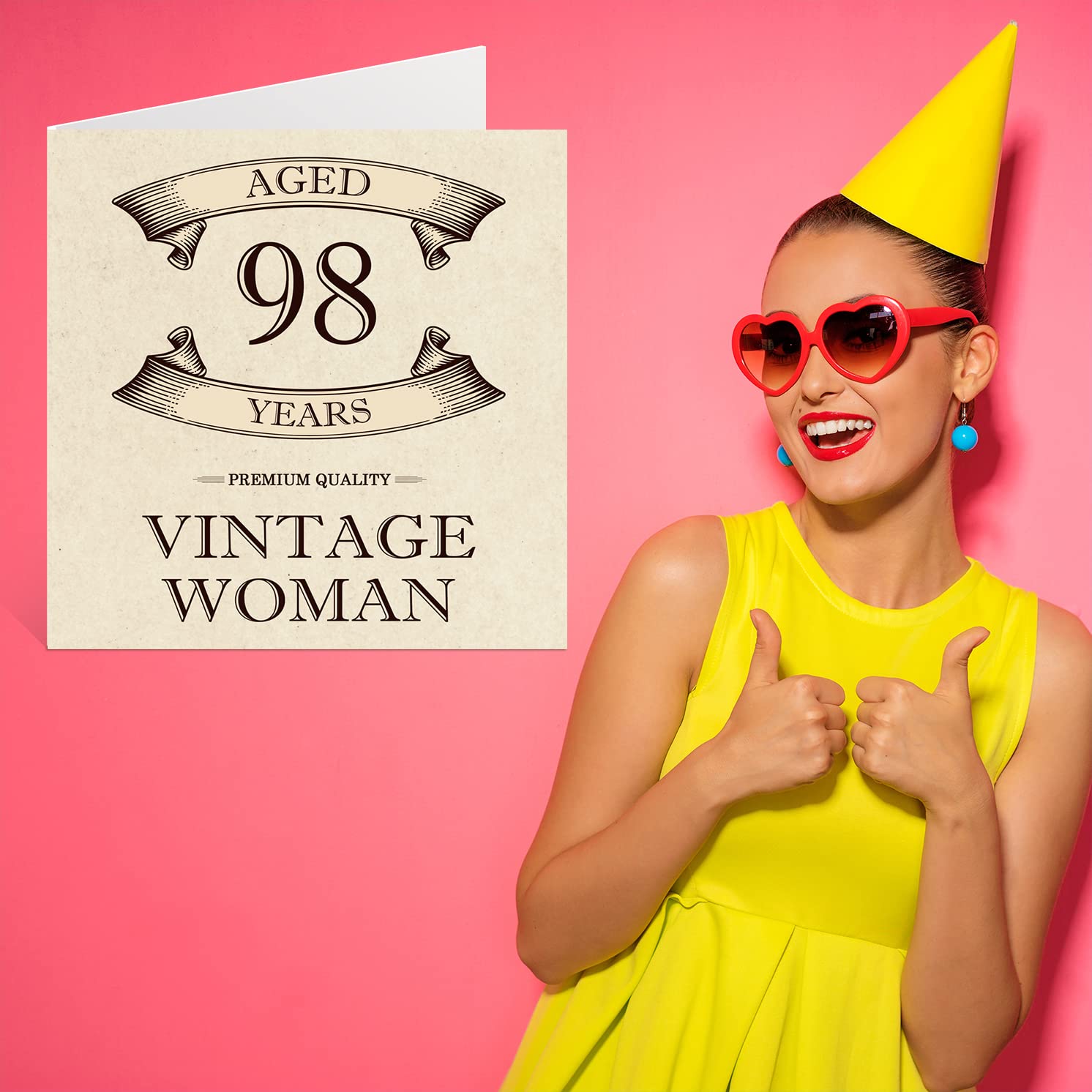 Vintage 98th Birthday Cards for Women - Aged 98 Years - Fun Birthday Card for Mom Sister Wife Granny Nanny Grandma Aunt, 5.7 x 5.7 Inch Ladies Greeting Cards, 98th Birthday Card