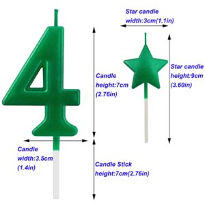 2.75in Green Number 4 Birthday Candles, Glitter Green Happy Birthday Cake Cupcake Toppers Decoration and Celebrating for Adults/Kids Party Baking (Green 2.75in Number 4)