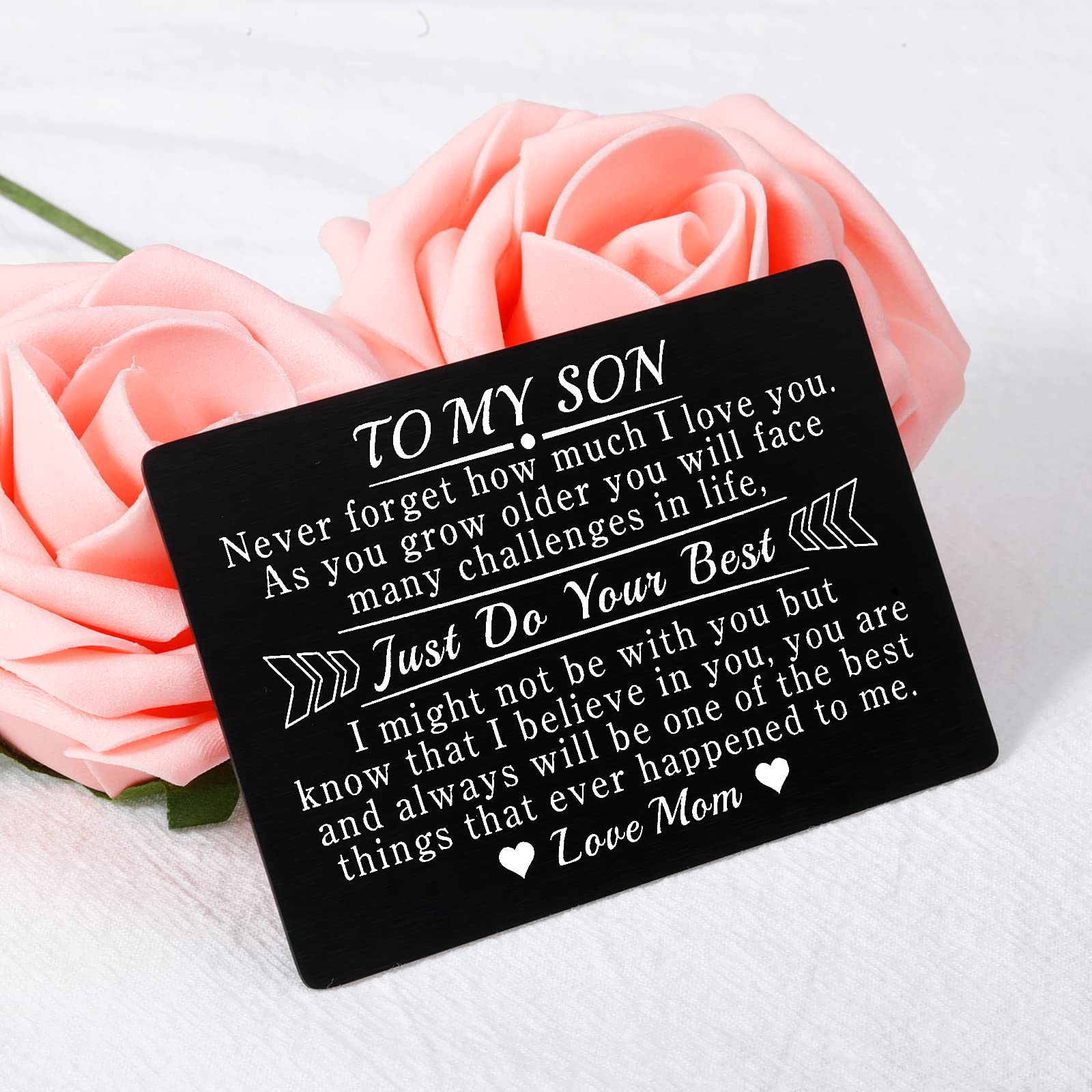 EuniGem Son Birthday Card from Mom To My Son Gifts Wallet Card from Mom, I Love You Proud of You Card Back to School College Graduation Gifts for Son, Homecoming Week Gift for Son Christmas