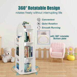 foriy Rotating Bookshelf Kids 3-Tier Rotating Children's Bookshelf Book Shelf Organizer for Kids, 360° Display Floor Standing Bookcase Storage Rack Shelf for Room White,16.14" x 16.14" x 37.4"