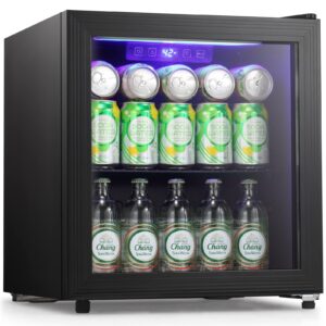 xbeauty beverage refrigerator cooler under counter,mini fridge with clear glass door for refrigerate canned drinks, soda beer or wine,1.7cu.ft,small drink dispenser for home, office bar (black)