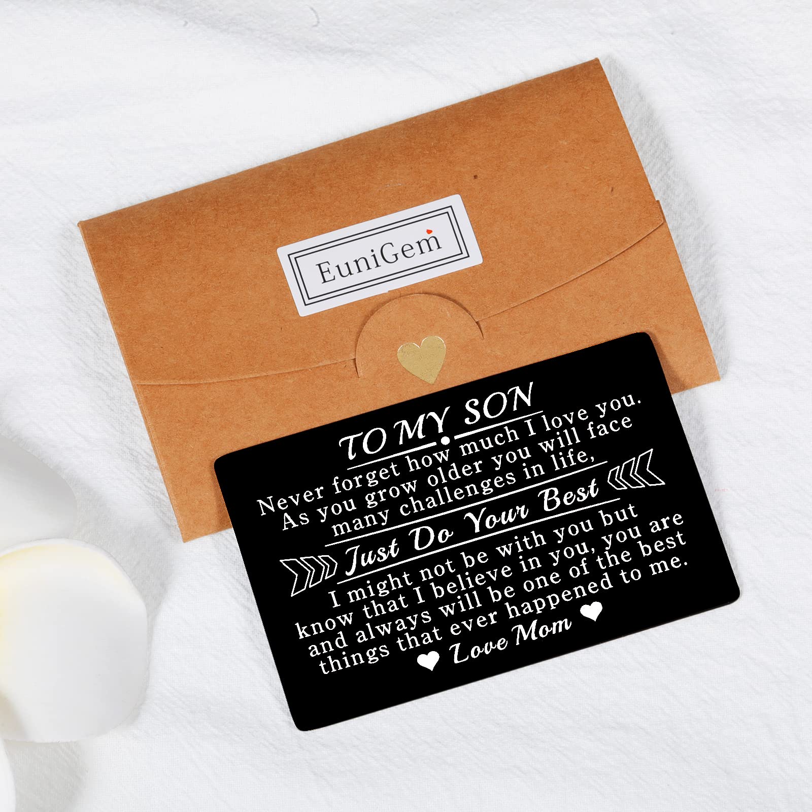 EuniGem Son Birthday Card from Mom To My Son Gifts Wallet Card from Mom, I Love You Proud of You Card Back to School College Graduation Gifts for Son, Homecoming Week Gift for Son Christmas