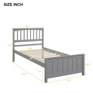 MERITLINE Twin Size Platform Bed, Wooden Twin Bed Frame, Gray