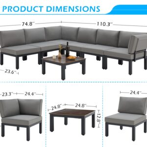 AECOJOY Outdoor Patio Furniture Set, Metal Patio Sectional Conversation Sofa, Black Wrought Iron Outdoor Furniture Sets Clearance with Grey Cushions