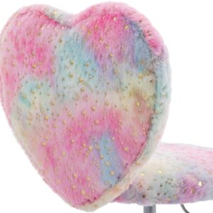 chairus Kids Desk Chair Faux Fur Study Chair for Teenage Girls, Adjustable Heart Shaped Kids Vanity Chair for Bedroom Reading Living Room, Small Cute Student Task Chair with White Foot, Colorful