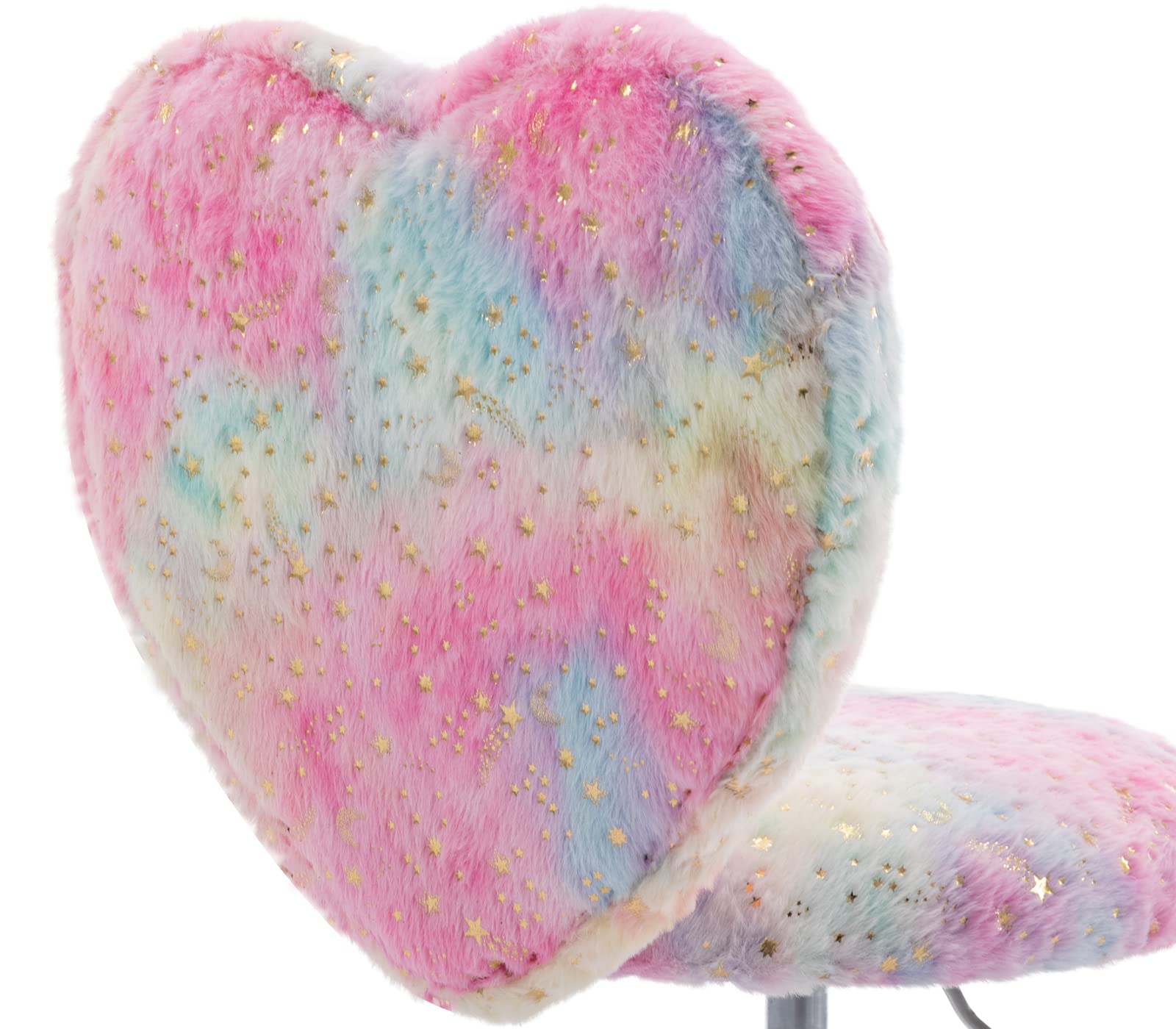 chairus Kids Desk Chair Faux Fur Study Chair for Teenage Girls, Adjustable Heart Shaped Kids Vanity Chair for Bedroom Reading Living Room, Small Cute Student Task Chair with White Foot, Colorful