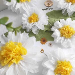 12Pcs Daisy Tissue Paper Pom Poms Flower 12" 8" for White Yellow Flowers Themed Birthday Party Sunshine Wall Hanging Baby Shower Bridal Country Wedding Party iwlorys