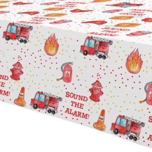 HIPVVILD Fire Truck Birthday Party Tablecloth Supplies - Disposable Firefighter Party Table Cover Decorations, Firetruck Fireman Theme Birthday Baby Shower Table Cloth - 4 Pack (54in x 108in)