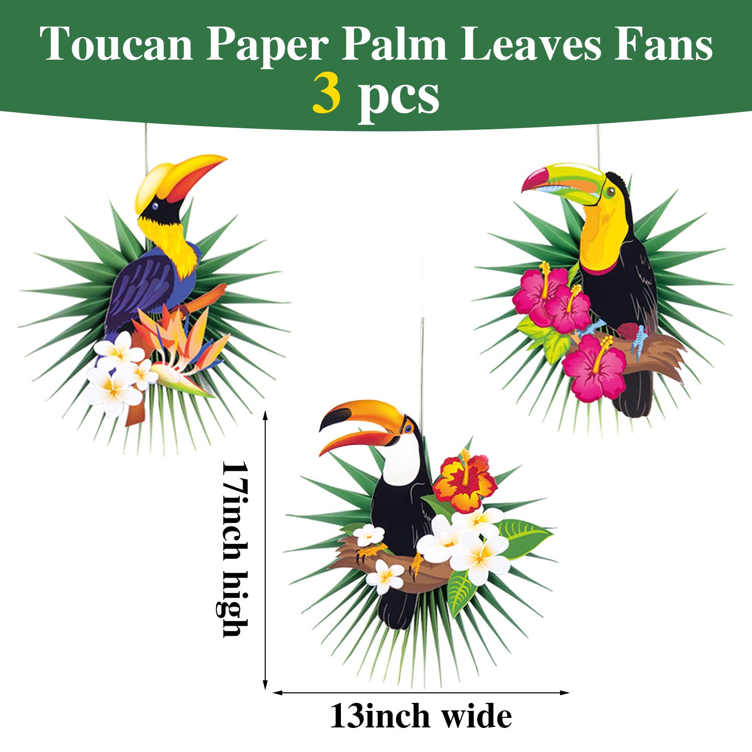 Easy Joy Tropical Bird Toucan Leave Garland Party Kit Paper Palm Leaves Paper Fan Paper Lanterns for Summer Hawaiian Luau Tiki Tropical Themed Party Decorations Luau Party Supplies Decor