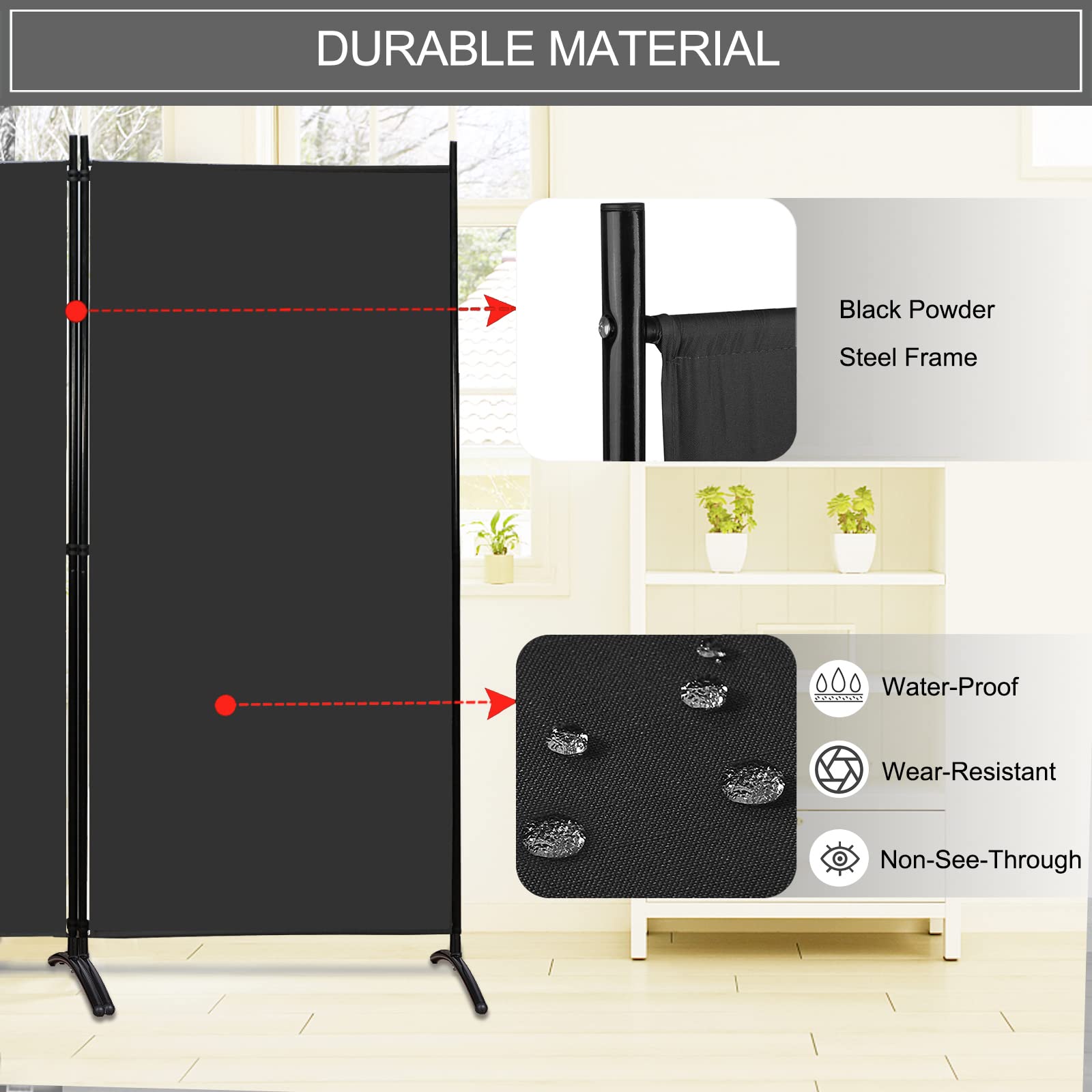 MAYOLIAH Partition Room Dividers 3 Panel Folding Privacy Screens 6 Ft Tall Portable Office Walls Dividers for Room Separator 102"x20"x71", Black