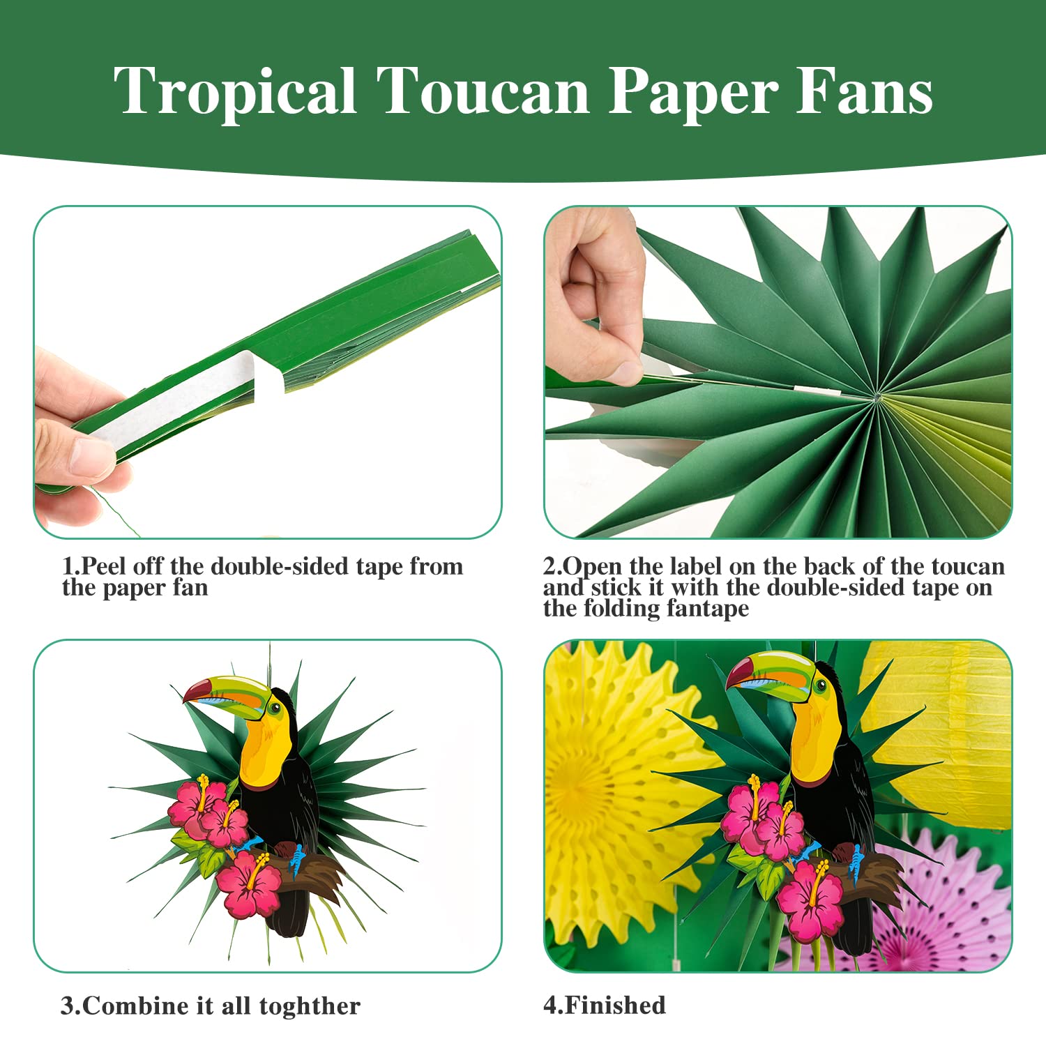 Easy Joy Tropical Bird Toucan Leave Garland Party Kit Paper Palm Leaves Paper Fan Paper Lanterns for Summer Hawaiian Luau Tiki Tropical Themed Party Decorations Luau Party Supplies Decor