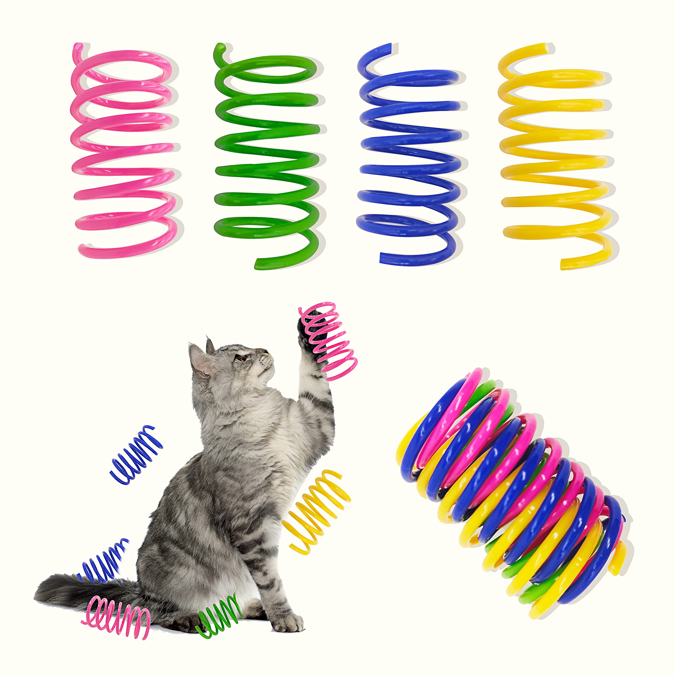 AGYM Cat Toys, 60 Pack Cat Spring Toys for Indoor Cats, Colorful & Durable Plastic Spring Coils Attract Cats to Swat, Bite, Hunt, Interactive Toys for Cats and Kittens