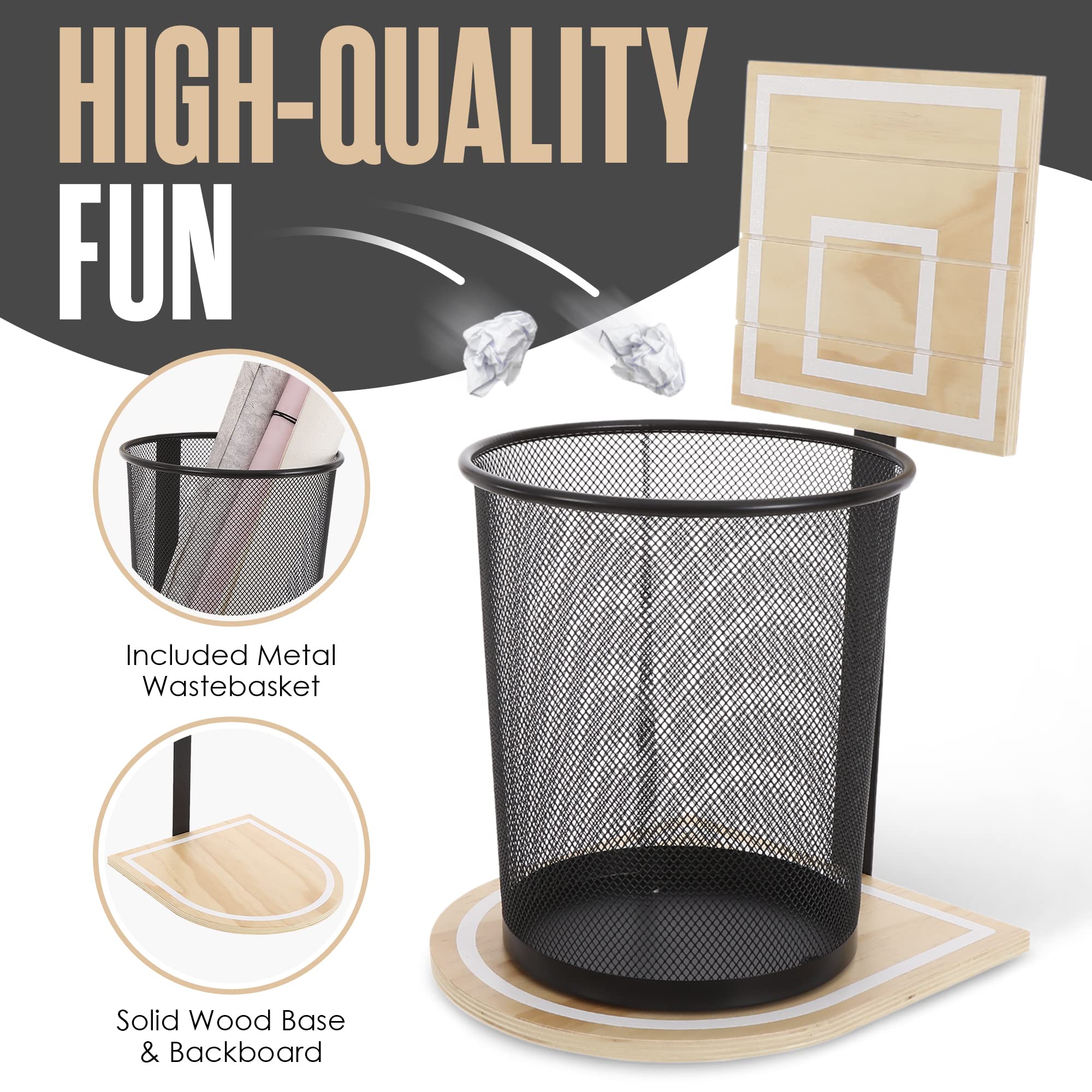 Houseables Basketball Trash Can, Basketball Hoop Trash Can, Basketball Garbage Can, 19”x10”, Brown, Wood, Basketball Hoop Basket, Basketball Net Trash Can, Basketball Wastebasket, Basketball Trashcan