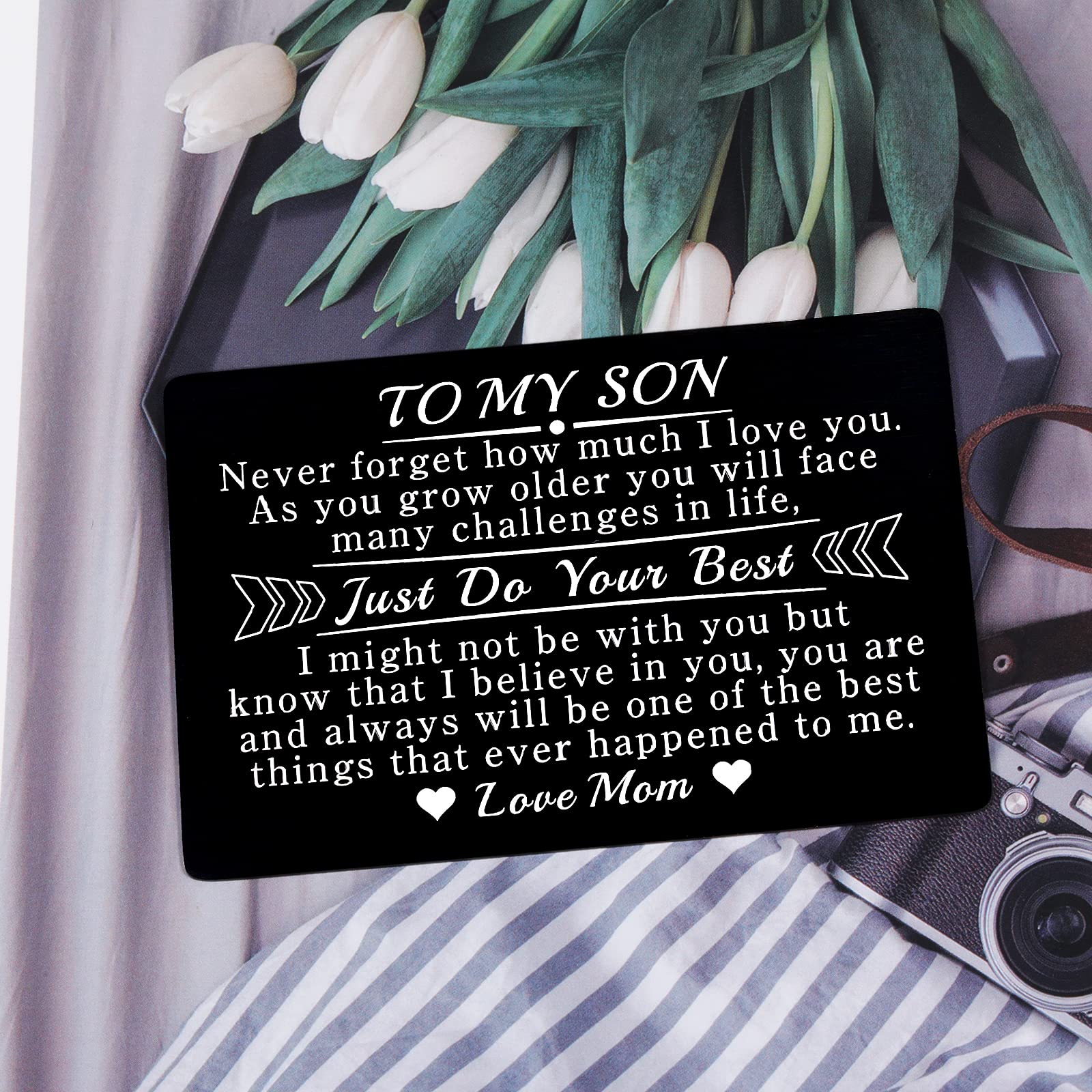 EuniGem Son Birthday Card from Mom To My Son Gifts Wallet Card from Mom, I Love You Proud of You Card Back to School College Graduation Gifts for Son, Homecoming Week Gift for Son Christmas