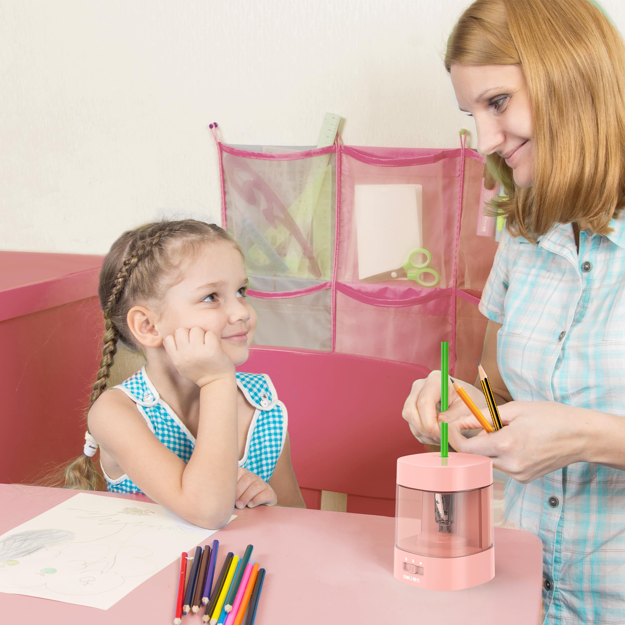 Deli Electric Pencil Sharpener, Automatic Pencil Sharpeners for No.2 Pencils Colored Pencils, USB & Battery Operated Pencil Sharpener for Kids, School, Home, Office, Classroom, Pink