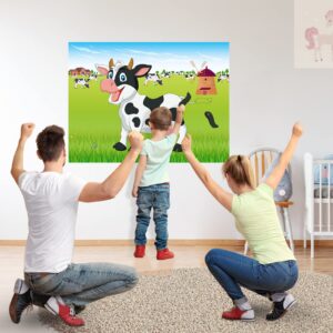 Morcheiong Pin The Tail on The Cow Game with 48pcs Tails for Farm Party Decorations Kids Birthday Party Favors Western Party Supplies