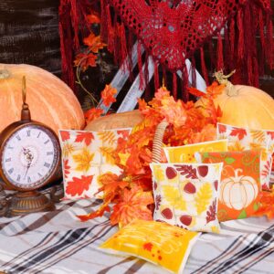 Whaline 400Pcs Fall Cellophane Bag 4 Styles Plastic Pumpkin Maple Leaf Self-adhesive Cello Bag Thanksgiving Goodie Treat Bag Candy Snack Bags Bulk for Thanksgiving Party Favor Autumn Party Supplies