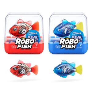 robo alive robo fish robotic swimming fish (blue + red) by zuru water activated, changes color, comes with batteries, amazon exclusive (2 pack) series 3