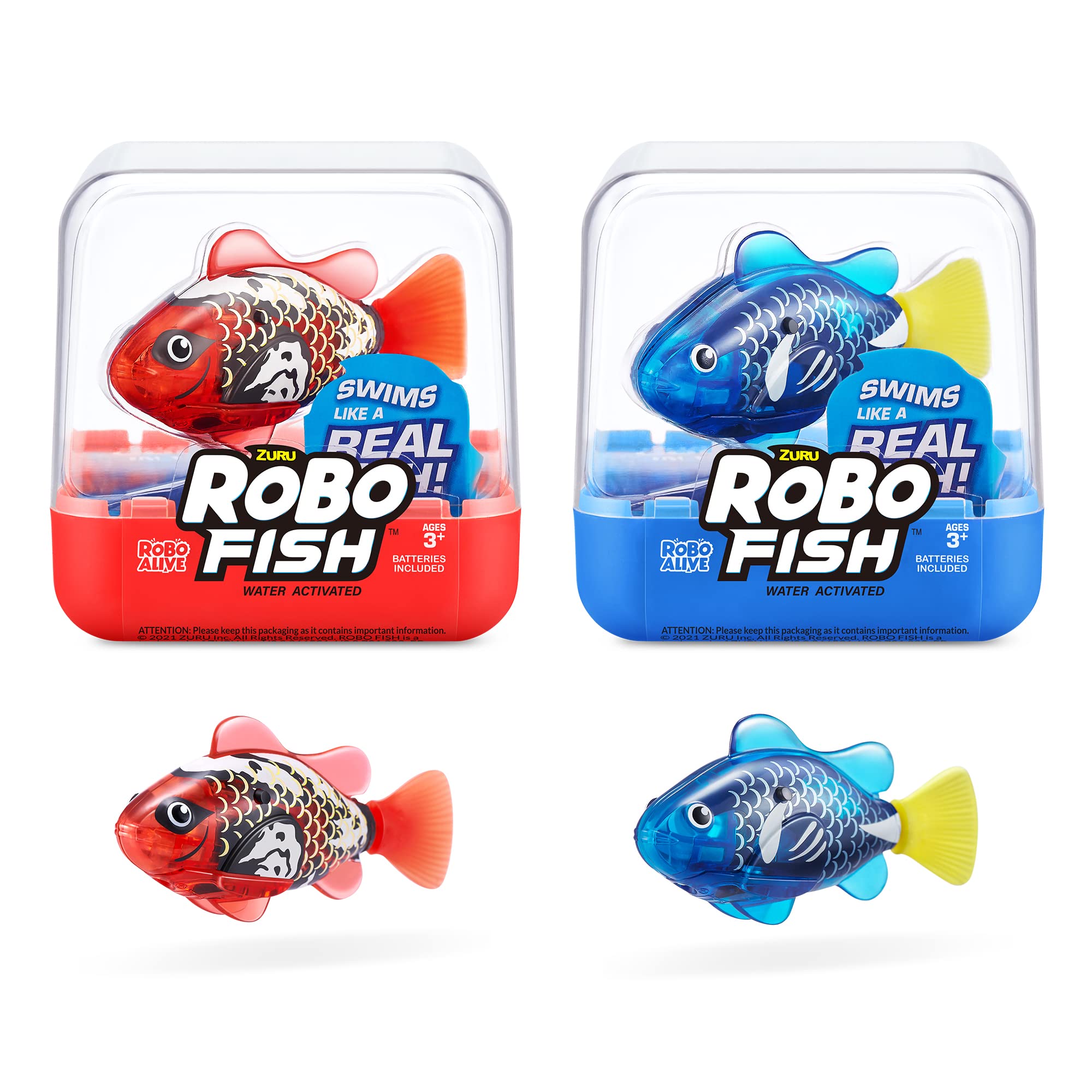 Robo Alive Robo Fish Robotic Swimming Fish (Blue + Red) by ZURU Water Activated, Changes Color, Comes with Batteries, Amazon Exclusive (2 Pack) Series 3