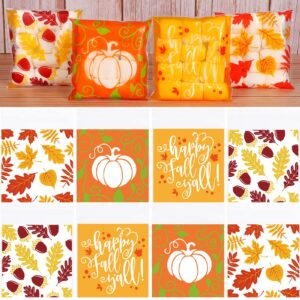 whaline 400pcs fall cellophane bag 4 styles plastic pumpkin maple leaf self-adhesive cello bag thanksgiving goodie treat bag candy snack bags bulk for thanksgiving party favor autumn party supplies