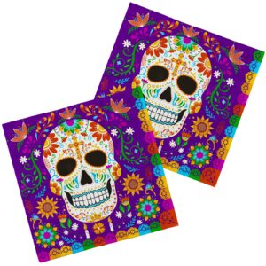 day of the dead party supplies disposable paper napkins for dia de los muertos party decorations, 50 pack, sugar skull design and vibrant colors