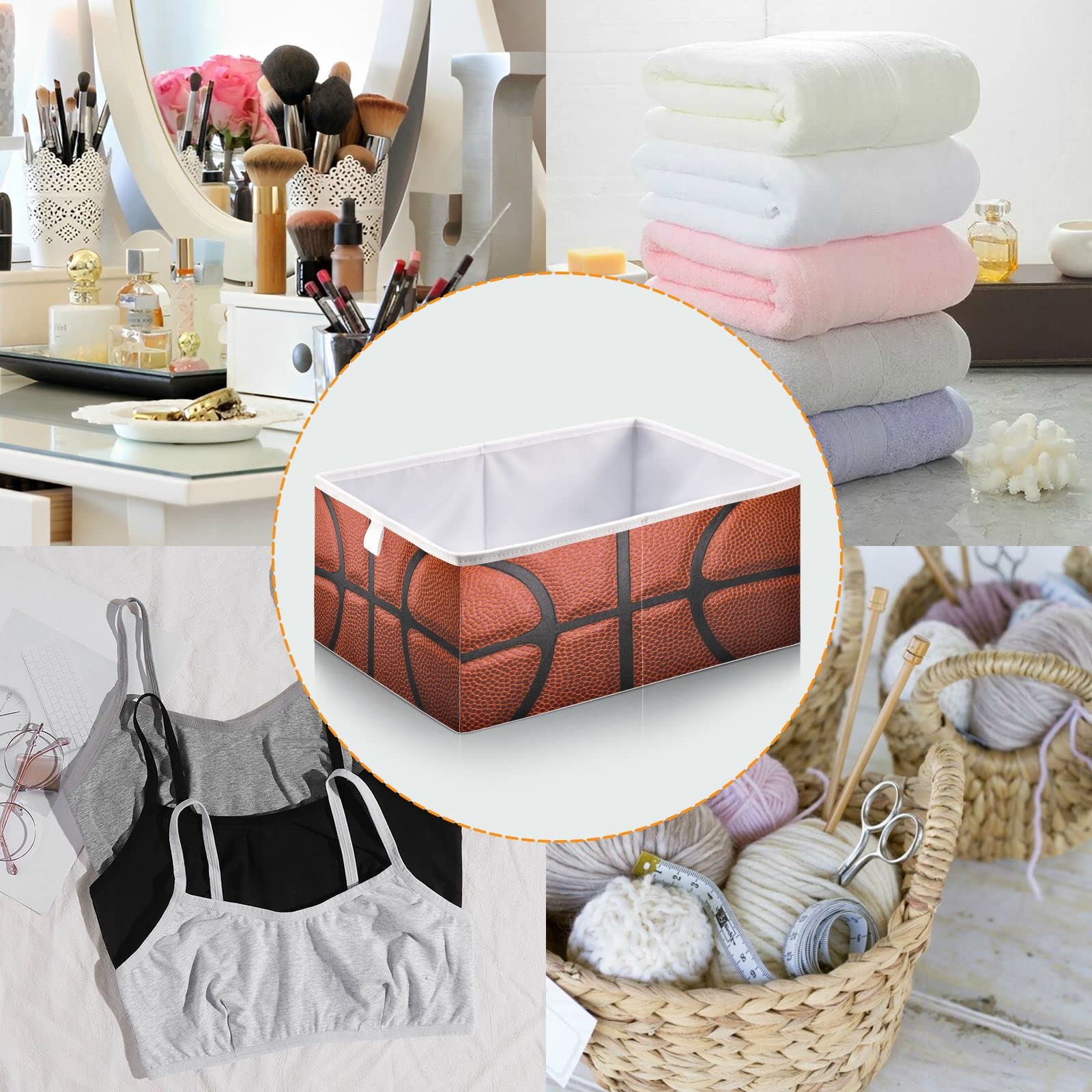 Bolaz Basketball Ball Texture Closet Organizers Storage Cubes Storage Bins Shelf Baskets Containers for Home Kids Room Toys Office